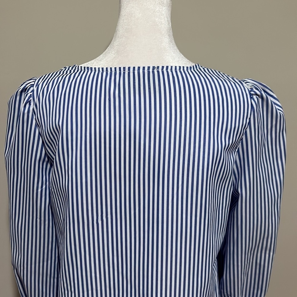 Tuckernuck Easton Blue And White Stripe Puff Sleeve Blouse New Size Small - Picture 9 of 12